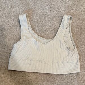 Ribbed Scoop Neck Sports Bra - Light Beige